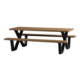 Woood Tablo Outdoor Tuin Picknicktafel - Ayous Naturel X-Poot Metaal Zwart 206cm