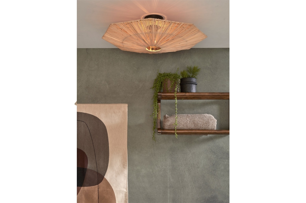 Good&Mojo Plafondlamp Panama - Raffia Octogon L Naturel 65cm - Afbeelding 2