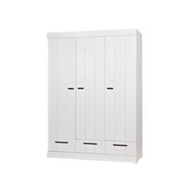 Woood Connect Kledingkast 3-Deurs en Lade - Grenen Wit 195x140cm