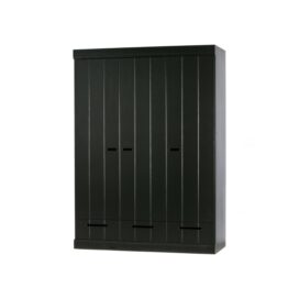 Woood Connect Kledingkast 3-Deurs en Lade - Grenen Zwart 195x140cm