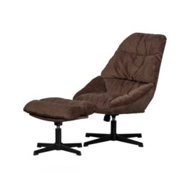 Woood Yaro Draaifauteuil met Hocker – Balta Stof Espresso