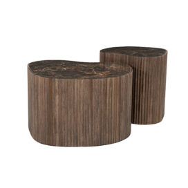 By-Boo Organische Salontafel Nice - Bruin Keramiek Teakhout (Set van 2)