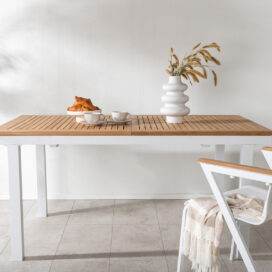 Pactor Home Outdoor Uitschuifbare Tuintafel Panama - Teakhout Aluminium Wit 160x90cm