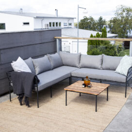 Pactor Home Penh Outdoor Sofa Set – Hoekbank 198x198cm en Tafel Zwart Grijs