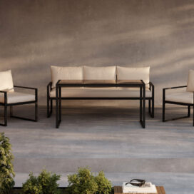 Pactor Home Catania Outdoor Sofa Set - Bank, 2 Stoelen en Salontafel Zwart Beige