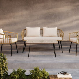 Pactor Home Ortigia Rattan Outdoor Sofa Set – Bank 142cm, 2 Stoelen en Tafel Naturel