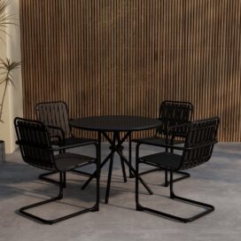 Pactor Home Chios Outdoor Tuinset – 4 Stoelen en Tafel 90cm Zwart