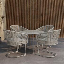 Pactor Home Tilos Outdoor Tuinset  - 4 Stoelen en Tafel 90cm Lichtgrijs Beige