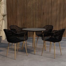 Pactor Home Anafi Outdoor Tuinset - 4 Stoelen en Tafel 80cm Zwart Donkergrijs