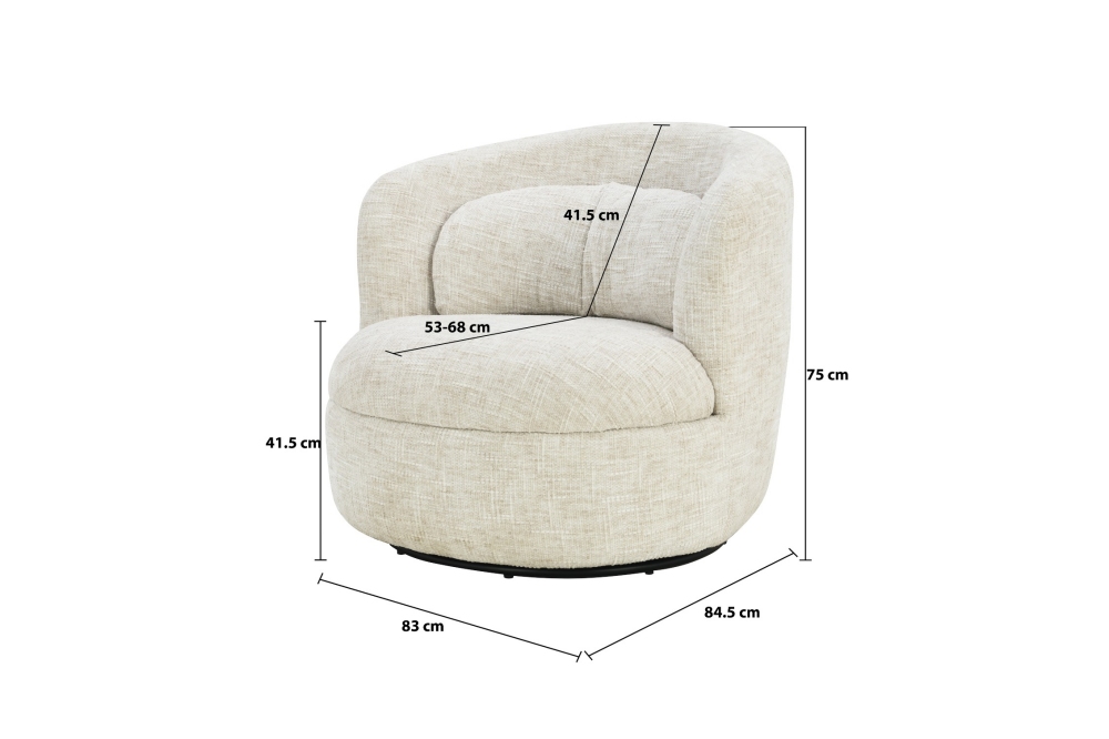 Livingfurn Draaifauteuil Britt - Geweven Stof Cream - Afbeelding 10