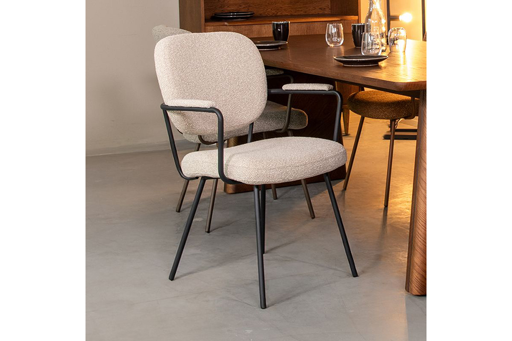 LABEL51 Eetkamerstoel Lausanne met Armleuning – Naturel Boucle Black Frame - Afbeelding 2
