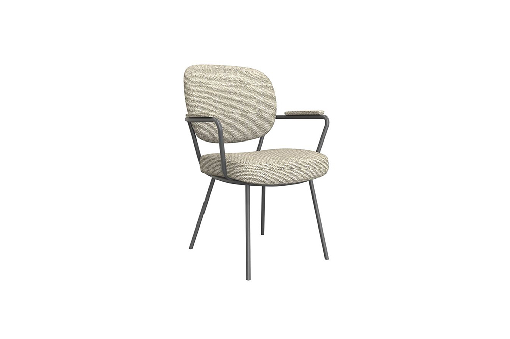 LABEL51 Eetkamerstoel Lausanne met Armleuning – Naturel Boucle Black Frame