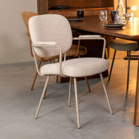 Alternative view of LABEL51 Eetkamerstoel Lausanne met Armleuning – Naturel Boucle Taupe Frame