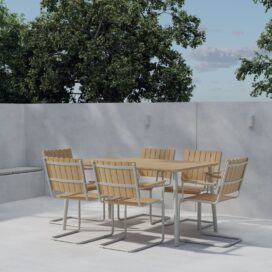 Pactor Home Holmsund Outdoor Tuinset – 6 Stoelen en Eettafel 150x90cm Beige