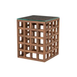 Eleonora Vierkante Bijzettafel Heras - Mangohout Bruin Glas 50x40cm